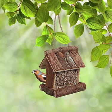 Relaxdays Vogelfutterhaus, Holz, HBT: 17x15x12 cm, mit Silo, Vogelfutterspender, Natur (60 Zeichen)