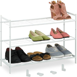 Relaxdays Metall Schuhregal, 3 Ebenen, erweiterbar, Flur Schuhgestell HBT 50 x 70 x 26 cm, 9 Paar Schuhe, offen, (Weiß)