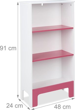 Relaxdays Kinderregal, 3 Fächer, HxBxT: 91x48x24 cm, für Bücher & Spielsachen, Spielzeugregal Kinderzimmer, weiß/rosa
