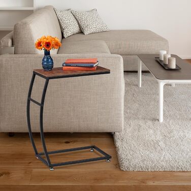 Relaxdays Beistelltisch Industrial Design, C-Form, HBT 58,5 x 47,5 x 25 cm, Tisch für Couch & Bett, Metall & MDF, braun