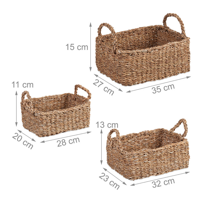 Relaxdays 3-tlg. Aufbewahrungskorb Set aus Seegras