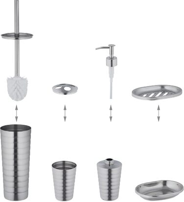Relaxdays 5-tlg. Badezimmer Set, Edelstahl poliert, moderne Badaccessoires, Silber