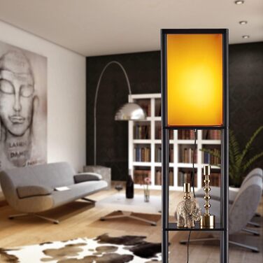 Relaxdays Stehlampe mit Regal, E27, 3 Ablagen, modernes Design, 159x26x26 cm, schwarz-braun