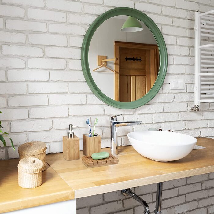 Relaxdays Badaccessoires Bambus, 3-teiliges Badezimmer Set aus Seifenspender, Seifenschale u. Zahnbürstenhalter, natur, 10 x