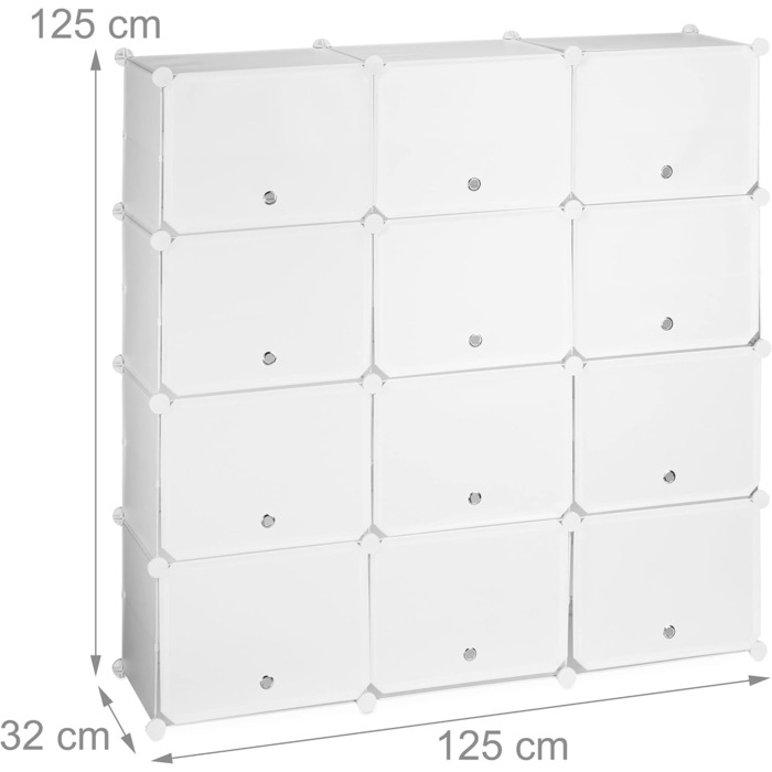 Relaxdays Schuhschrank, 24 Fächer, Türen, Kunststoff & Metall, 125x125x32cm, weiß