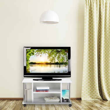 Relaxdays Fernsehtisch weiß mit Rollen