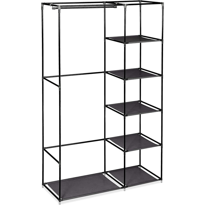 Relaxdays Stoffschrank, mit Kleiderstange & 5 Fächern, HBT: 174 x 107 x 42,5 cm, stabiler Faltschrank mit Bezug, (Grau, Single)