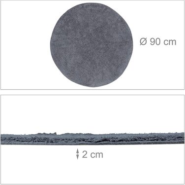 Relaxdays Badteppich  Badematte waschbar, Badvorleger für Fußbodenheizung, grau (Rund, 90 cm (rund))