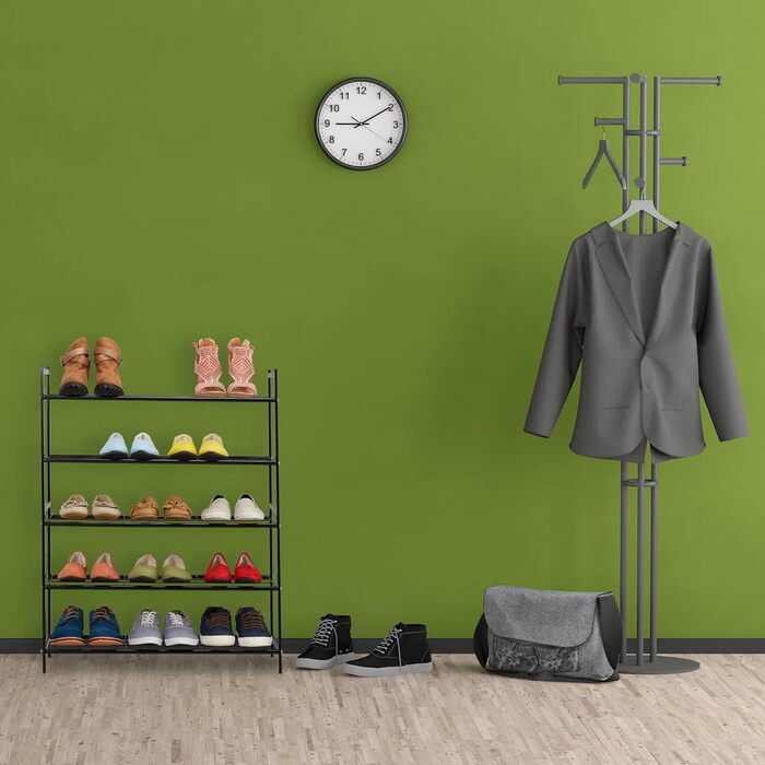 Relaxdays Schuhregal, Metall, 5 Ebenen, stapelbar, erweiterbar, HBT: 90x70x26cm, bis zu 15 Paar Schuhe, (Schwarz)