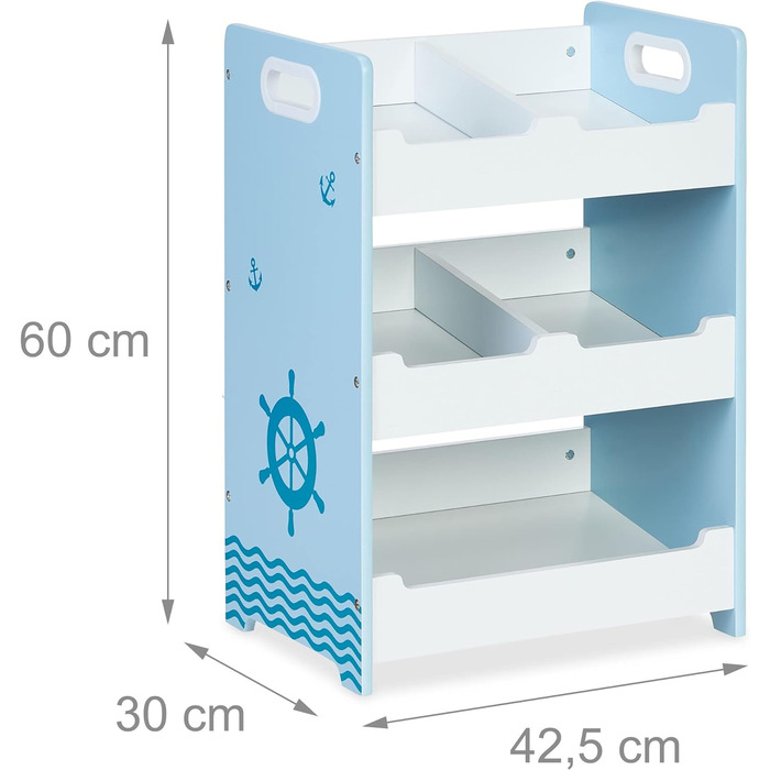 Relaxdays Kinderregal, HBT: 60 x 62,5 x 30 cm, 5 Fächer, MDF, Aufbewahrungsregal Kinderzimmer, Spielzeugregal, weiß/blau, L, (Medium)