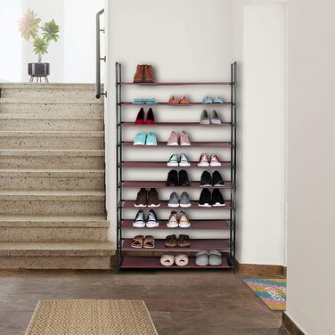 Relaxdays XXL Schuhregal Stecksystem, 10 Ebenen, für 50 Paar Schuhe, Stoff Schuhständer HBT 176,5x99x29,5 cm, (Schwarz)
