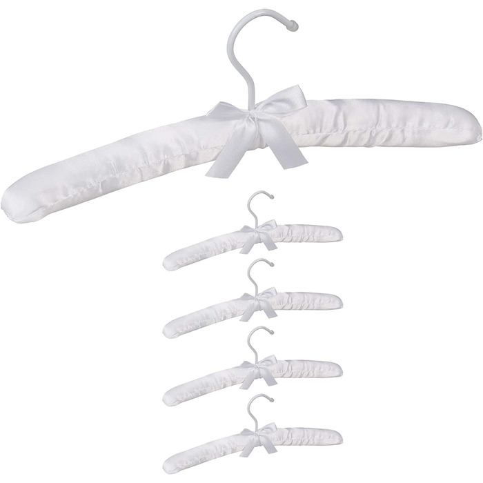 Relaxdays Kleiderbügel Satin,  weich gepolstert, 360° drehbarer Haken, dekorative Schleife, 38 cm breit, (5er Pack, Weiß)