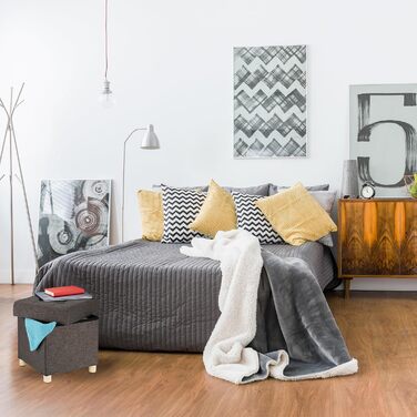 Relaxdays Sitzhocker mit Stauraum, gepolstert, gesteppt, Stoffbezug, 40x38x38 cm, Dunkelgrau