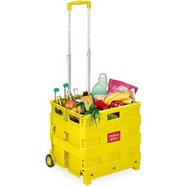 Relaxdays Einkaufstrolley, Klapptrolley, 35 kg, Faltbar, Rolltrolley (Gelb)