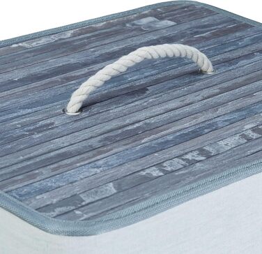 Wäschekorb Bambus, mit Deckel, XL, 83 L, faltbar, 65,5x43,5x33,5 cm, blau (Grau, Creme, 2)