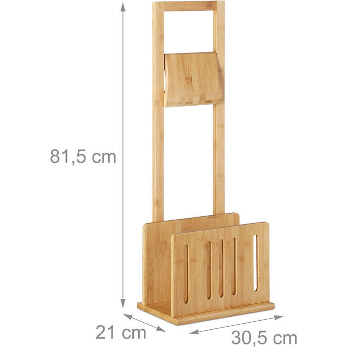 Relaxdays Toilettenpapierhalter mit Zeitungsständer, Bambus, Stand WC Garnitur, Zeitungsablage, HBT 81,5 x 30,5 x 21 cm, natur