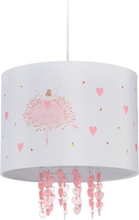Relaxdays Hängelampe Kinderzimmer, Lampenschirm mit Ballerina, HxD: 158 x 35 cm, Pendelleuchte für Kinder, weiß/rosa