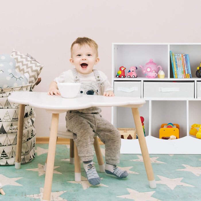 Relaxdays Kinderregal für Spielsachen & Bücher, HBT: 75 x 80 x 40 cm, 8 Fächer, Mädchen & Jungen, Spielzeugregal, weiß, MDF Platten, Stoff, 1 Stück
