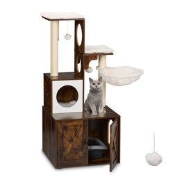 Relaxdays Kratzbaum mit Katzenklo-Schrank 128 cm