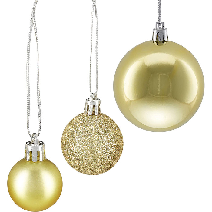 Relaxdays Weihnachtskugeln, 100er Set, Weihnachtsdeko, matt, glänzend, glitzernd, Christbaumkugel ∅ 3, 4 & 6 cm, (Gold)