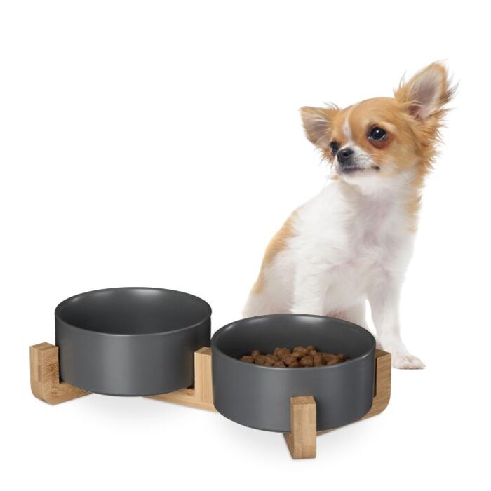 Relaxdays Hunde Napfbar Keramik mit Bambusgestell