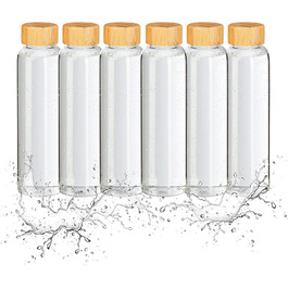 Relaxdays Trinkflasche mit Bambusdeckel, 6er Set, 500 ml, Wasserflasche mit Hülle, Borosilikatglas, transparent/schwarz 6er Set Transparent/ Schwarz