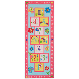 Relaxdays Kinderteppich, Spielteppich mit Hüpfspiel, 179 x 67 cm, Hüpfteppich fürs Kinderzimmer, Himmel und Hölle, bunt, Polyester, Kunststoff