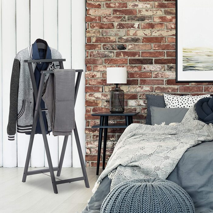 Relaxdays, grau Herrendiener klappbar, Kleiderbutler f. Jacket u. Hosen, m. Ablage, f. Damen, Stummer Diener, MDF Holz, Stand