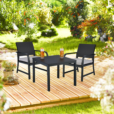 Relaxdays Balkonmöbel Set 3-teilig in Rattan-Optik