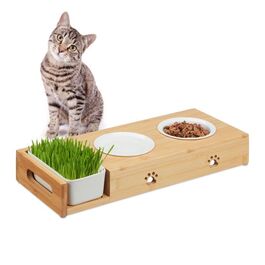 Relaxdays Katzen Futterstation & Katzengras Schale
