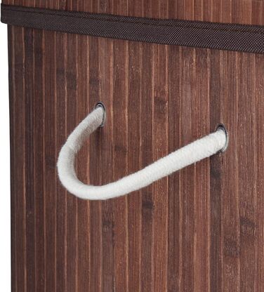 1x Wäschekorb Bambus, rechteckig, 2 Fächer, Klappdeckel, faltbar, 95 l, braun
