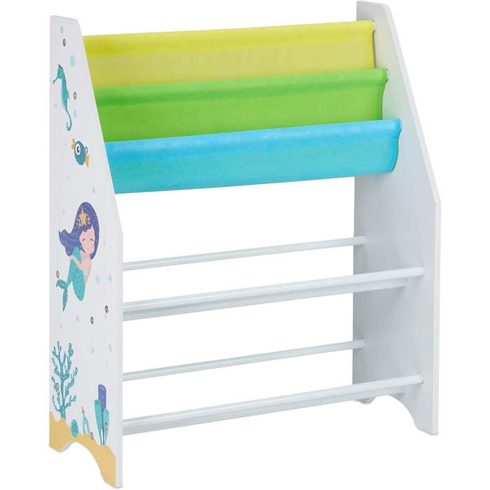 Relaxdays Kinderregal, Tiere Motiv, 6 Boxen, 2 Fächer, Kinderzimmer, Spielzeug Aufbewahrung HBT 74 x 62 x 31,5 cm, bunt, Holzwerkstoff,  1 Stück (Meerjungfrau)