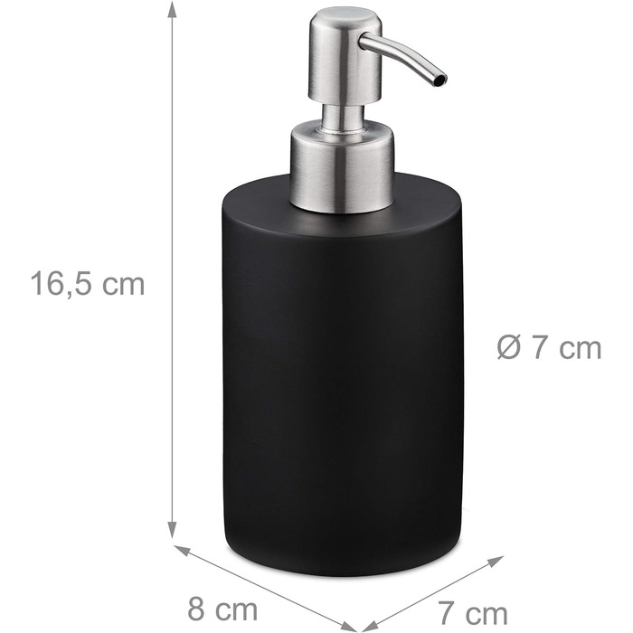 Relaxdays Seifenspender, 180ml, nachfüllbar, Bad, WC, Küche, Flüssigseifenspender, Polyresin, Edelstahlpumpe