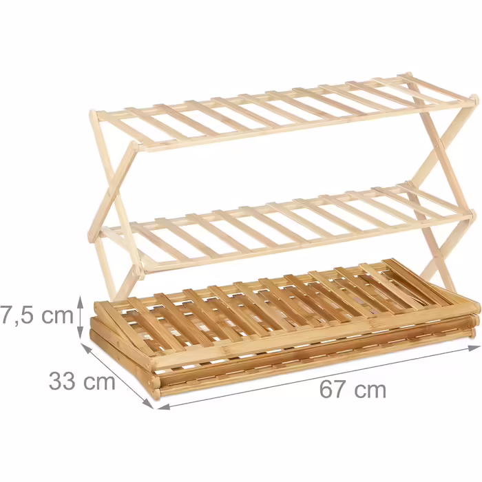 Relaxdays Bambus Schuhregal, 3 Ebenen, 9 Paar Schuhe, HBT: 46x67x26 cm