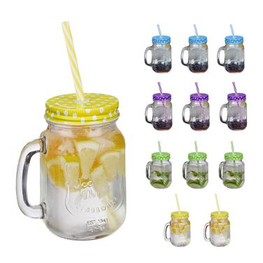 Relaxdays Bunte Trinkgläser mit Deckel 12er Set