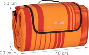 Relaxdays XXL Picknickdecke, 200x300 cm, isoliert, wasserdicht, gestreifte Fleece Stranddecke, Tragegriff, orange/rot