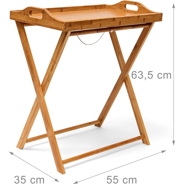 Relaxdays Tabletttisch, Bambus, HxBxT: 63,5 x 55 x 35 cm, klappbarer Beistelltisch mit Tablett, für Frühstück, Natur Single