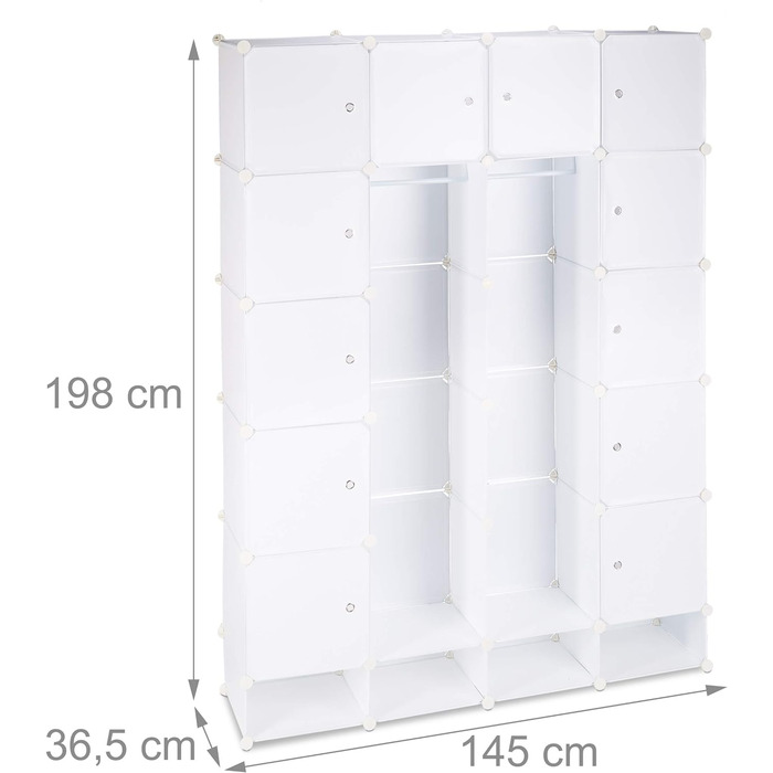 Relaxdays Kleiderschrank, 18 Fächer, 145x200 cm, weiß