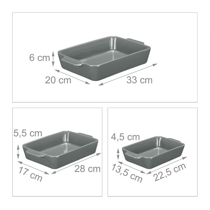Relaxdays 3-tlg. Keramik Auflaufform Set grau