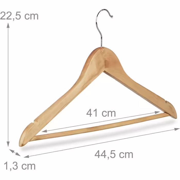 Relaxdays 84 x Kleiderbügel, Hosenbügel aus Holz, Garderobenbügel, Haken 360° drehbar, HxB: 22,5x44,5cm, Holzbügel, /Silber (1, Natur, 48er Pack)