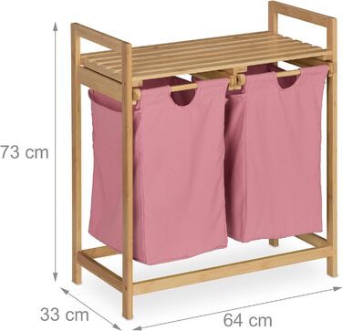 Relaxdays Wäschekorb Bambus, 2 Fächer, ausziehbar, 60L, Natur