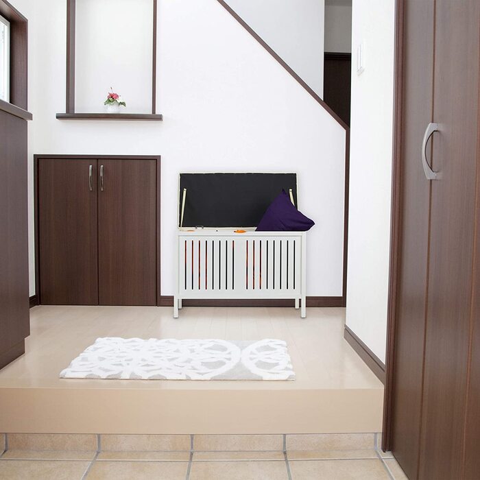 Relaxdays Sitzbank mit Stauraum, gepolstert, 80 l, Landhausstil, Holz, 56x78x39 cm, weiß