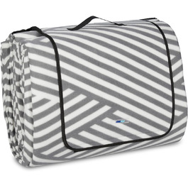 Relaxdays XXL Picknickdecke, 600x200 cm, isoliert, wasserdicht, Fleece Stranddecke, Tragegriff, Zickzack, weiß/grau