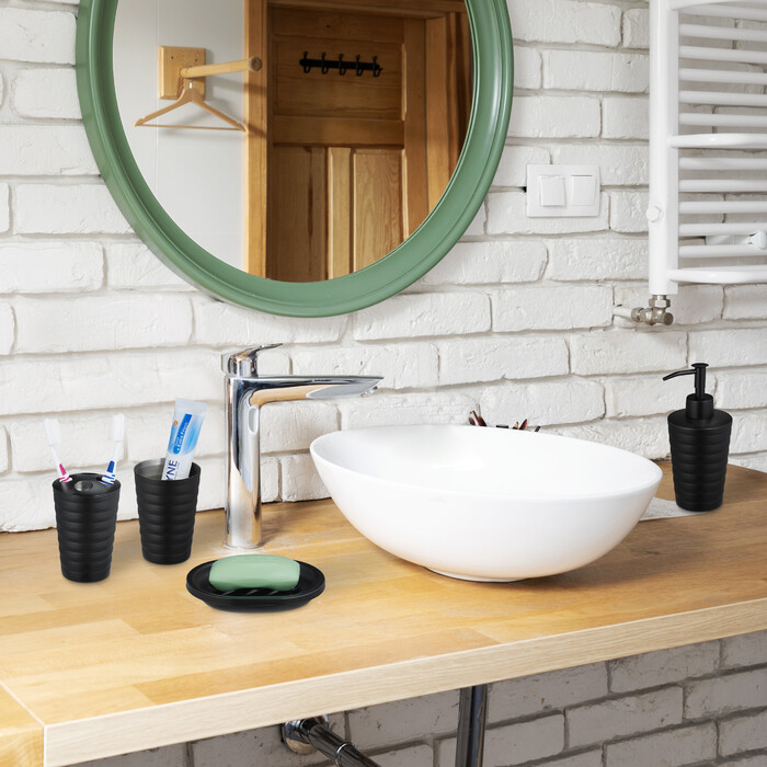 Relaxdays 4-tlg. Badezimmer Set Edelstahl schwarz