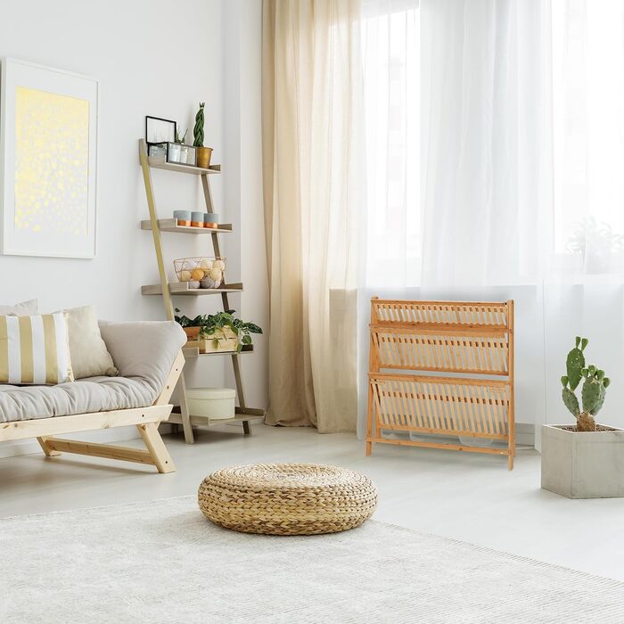 Relaxdays Blumenregal Bambus, 3 Ebenen, 96x99,5x37 cm, klappbare Blumentreppe, Natur