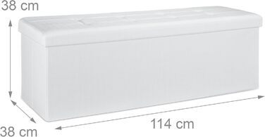 Relaxdays Faltbare Sitzbank XXL, Sitzcube mit Stauraum, Leinen, 38x114x38 cm, Weiß