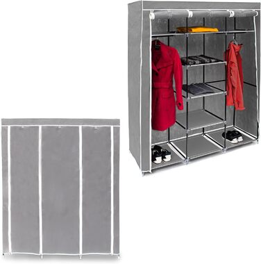Relaxdays  x Faltschrank Valentin XXL, Stoffschrank, 2 Kleiderstangen, 9 Ablagen, Kleiderschrank, HBT 73 x 48 x 42,5 cm,     Stück (1, Anthrazit, Weiß, 173 x 148 x 86 cm)