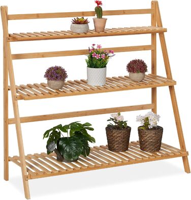 Relaxdays Blumenregal Bambus, 3 Ebenen, 96x99,5x37 cm, klappbare Blumentreppe, Natur