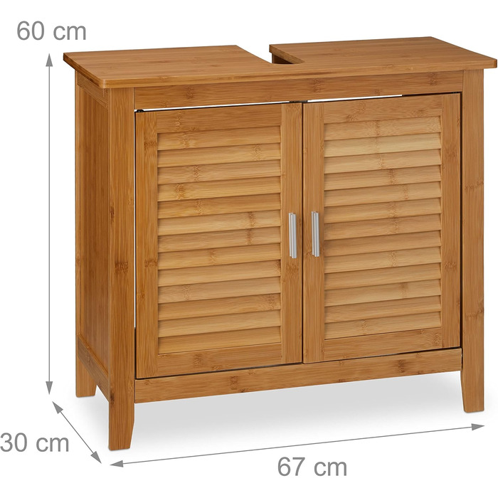 Relaxdays Waschbeckenunterschrank LAMELL, 2 Türen, Bambus & MDF, 60x67x30 cm, natur
