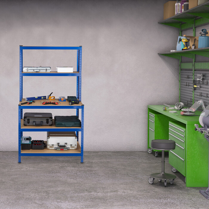 Relaxdays Schwerlastregal mit Werkbank blau